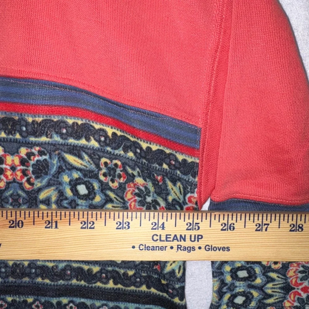 Free People Coral Boho Mixed Print Drop‎ Shoulder Tunic knit 3/4 sleeve dress M